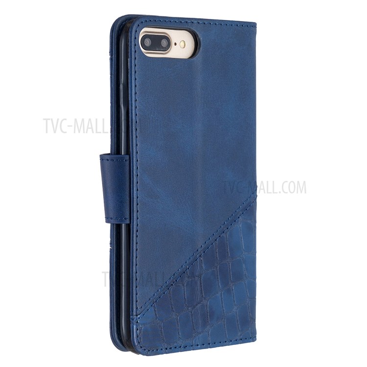 Correspondência De Cores De Pele De Crocodilo Capa De Couro Exclusivo Para Iphone 8 Plus / 7 Acrescida De 5,5 Polegadas - Azul-5