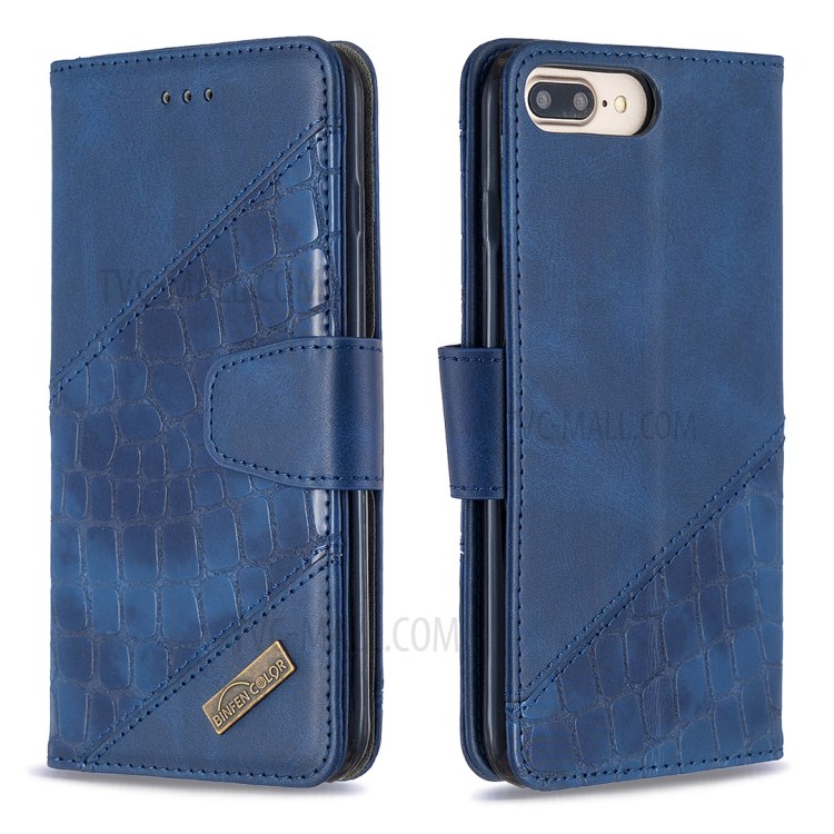Correspondência De Cores De Pele De Crocodilo Capa De Couro Exclusivo Para Iphone 8 Plus / 7 Acrescida De 5,5 Polegadas - Azul-6
