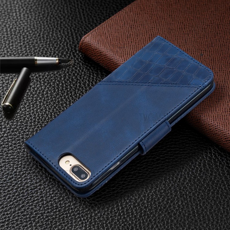 Correspondência De Cores De Pele De Crocodilo Capa De Couro Exclusivo Para Iphone 8 Plus / 7 Acrescida De 5,5 Polegadas - Azul-8