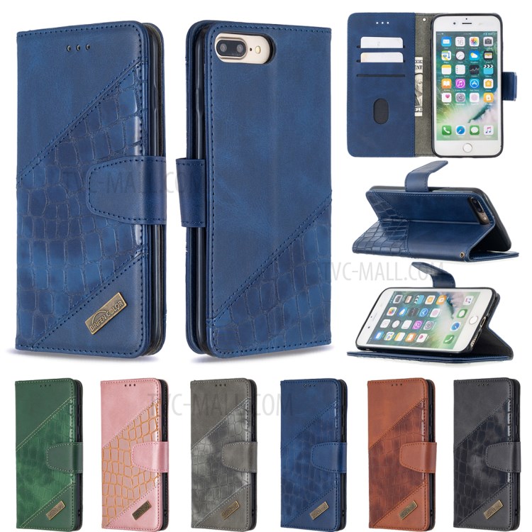Correspondência De Cores De Pele De Crocodilo Capa De Couro Exclusivo Para Iphone 8 Plus / 7 Acrescida De 5,5 Polegadas - Azul-9