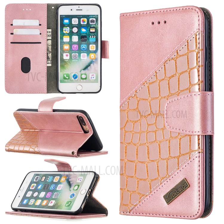 Color Matching Crocodile Skin Unique Leather Cover for iPhone 8 Plus/7 Plus 5.5 inch - Rose Gold-1
