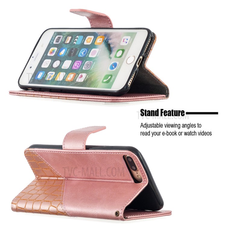 Color Matching Crocodile Skin Unique Leather Cover for iPhone 8 Plus/7 Plus 5.5 inch - Rose Gold-2