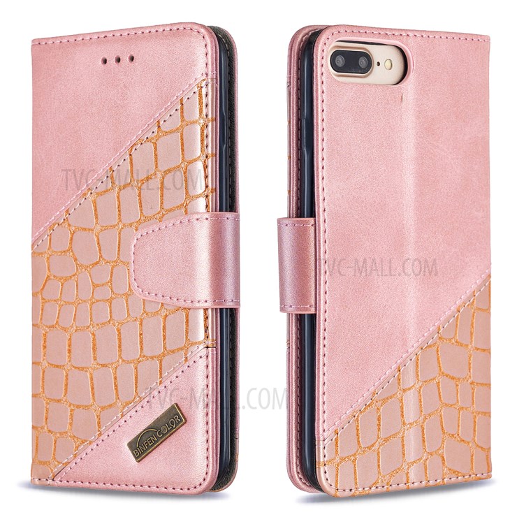 Color Matching Crocodile Skin Unique Leather Cover for iPhone 8 Plus/7 Plus 5.5 inch - Rose Gold-6
