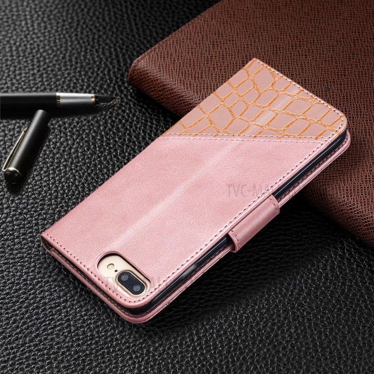 Color Matching Crocodile Skin Unique Leather Cover for iPhone 8 Plus/7 Plus 5.5 inch - Rose Gold-8