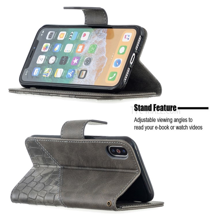 Color Matching Crocodile Skin Style Leather Cover for iPhone X/XS 5.8 inch - Grey-2