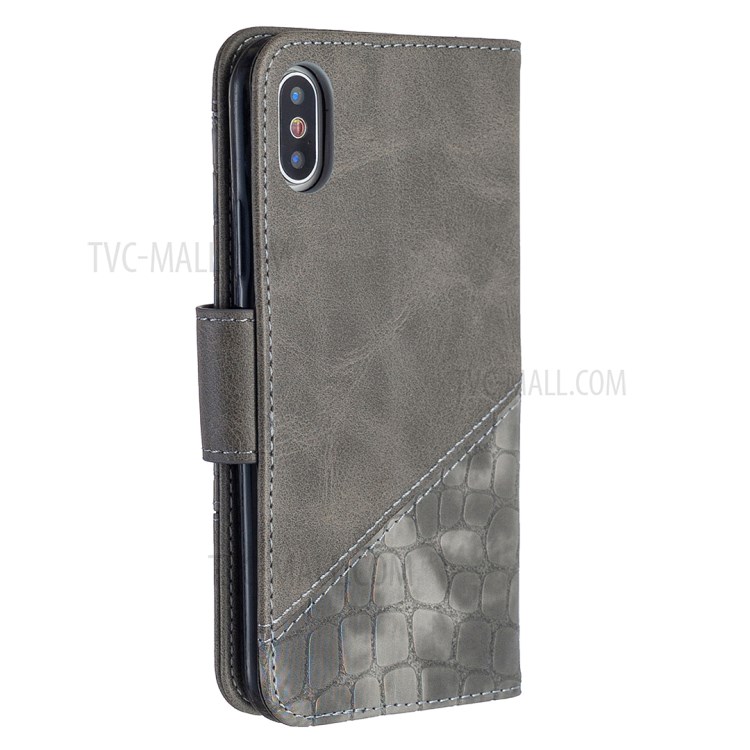 Color Matching Crocodile Skin Style Leather Cover for iPhone X/XS 5.8 inch - Grey-5