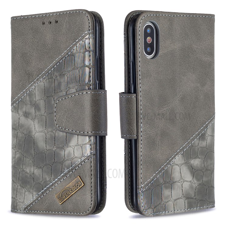 Color Matching Crocodile Skin Style Leather Cover for iPhone X/XS 5.8 inch - Grey-6