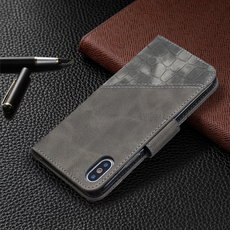 Color Matching Crocodile Skin Style Leather Cover for iPhone X/XS 5.8 inch - Grey-8