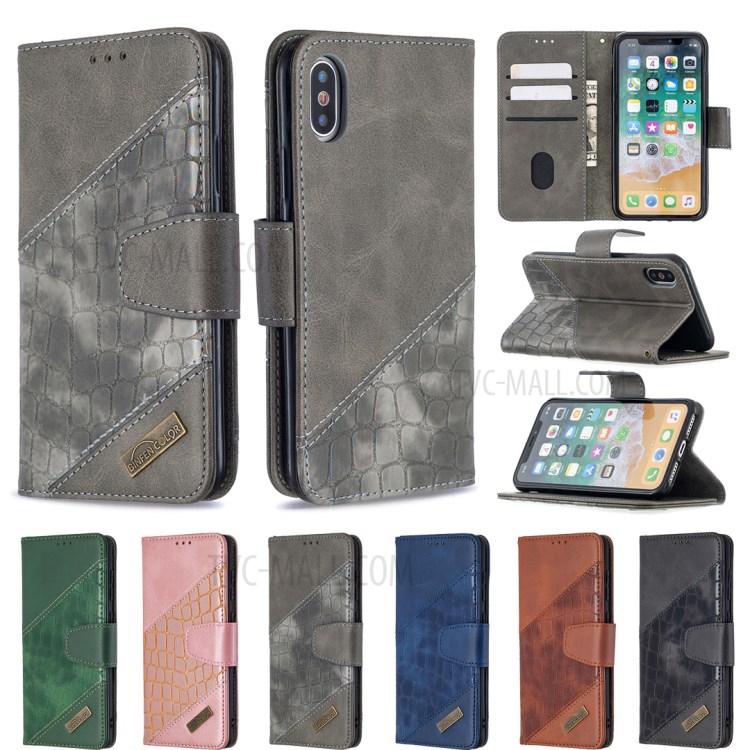 Color Matching Crocodile Skin Style Leather Cover for iPhone X/XS 5.8 inch - Grey-9