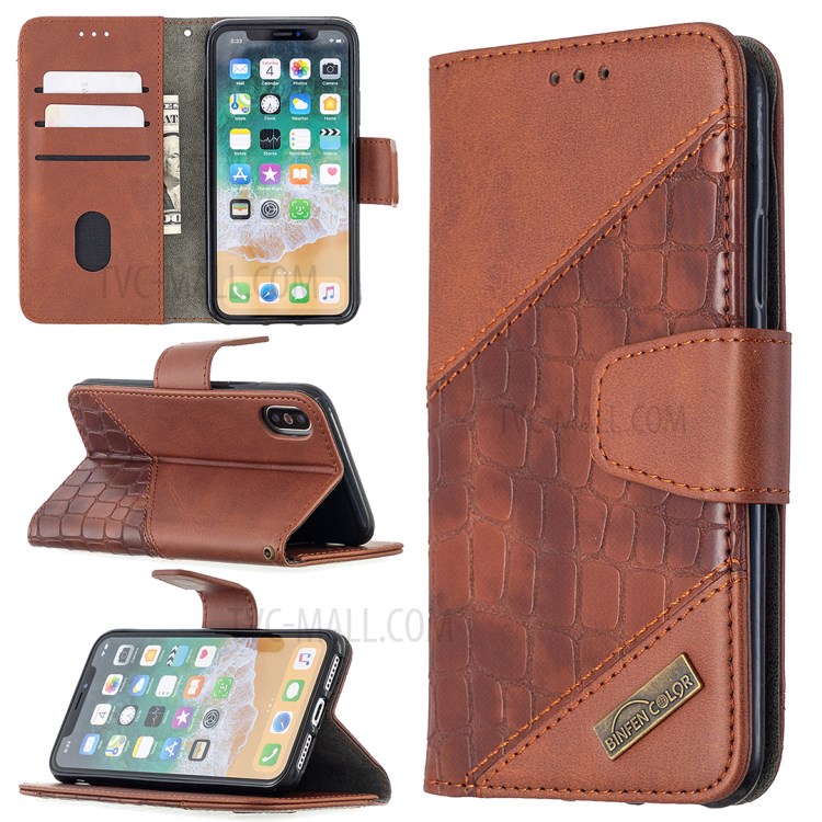 Color Matching Crocodile Skin Style Leather Cover for iPhone X/XS 5.8 inch - Brown-1