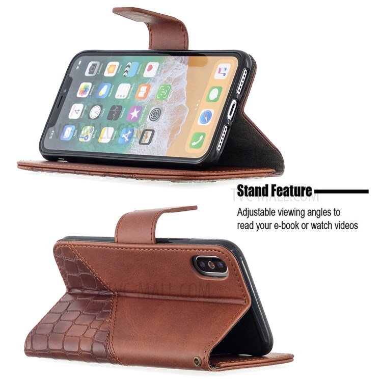 Color Matching Crocodile Skin Style Leather Cover for iPhone X/XS 5.8 inch - Brown-2