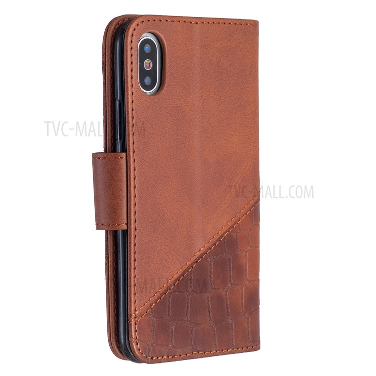 Color Matching Crocodile Skin Style Leather Cover for iPhone X/XS 5.8 inch - Brown-5