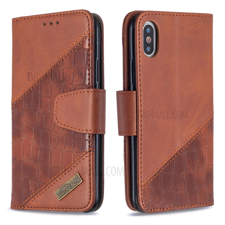 Color Matching Crocodile Skin Style Leather Cover for iPhone X/XS 5.8 inch - Brown-6