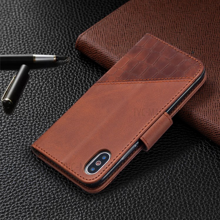Color Matching Crocodile Skin Style Leather Cover for iPhone X/XS 5.8 inch - Brown-8