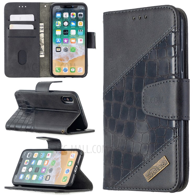 Color Matching Crocodile Skin Style Leather Cover for iPhone X/XS 5.8 inch - Black-1