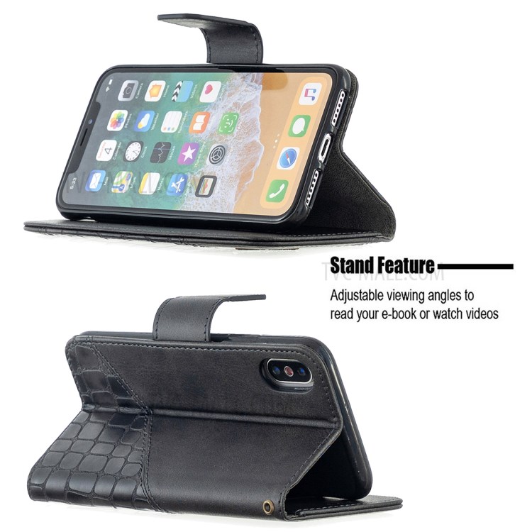 Color Matching Crocodile Skin Style Leather Cover for iPhone X/XS 5.8 inch - Black-2