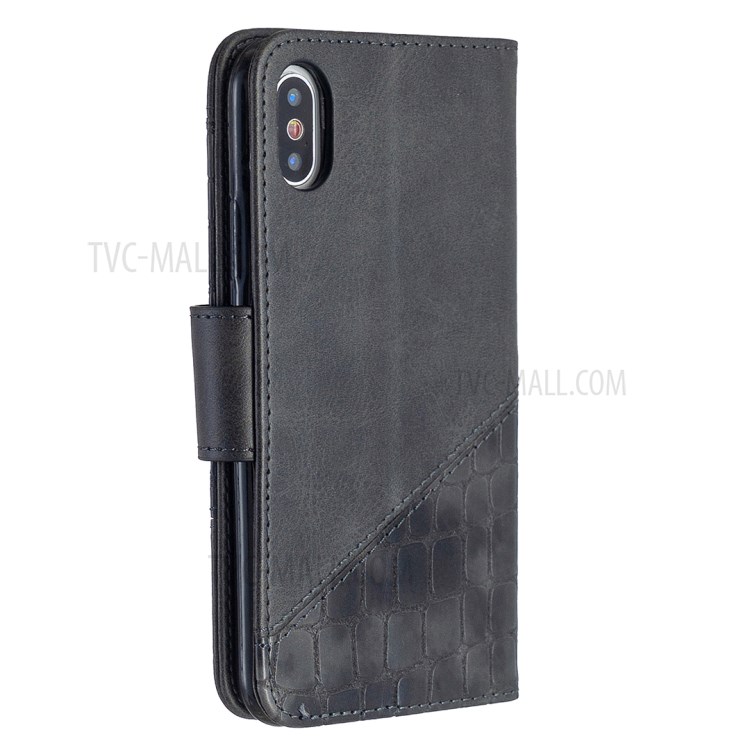 Color Matching Crocodile Skin Style Leather Cover for iPhone X/XS 5.8 inch - Black-5