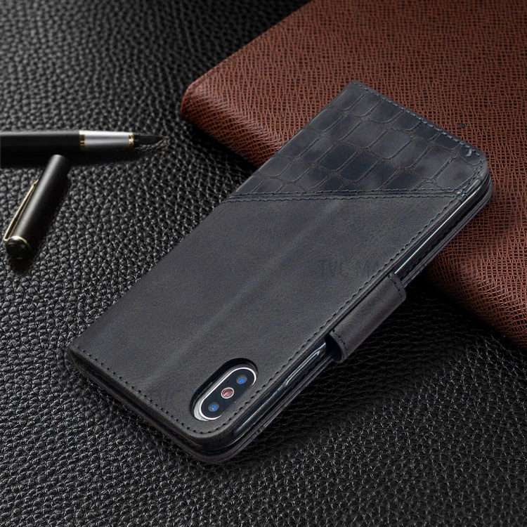 Color Matching Crocodile Skin Style Leather Cover for iPhone X/XS 5.8 inch - Black-8