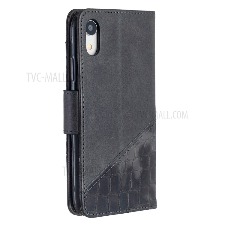 Color Matching Crocodile Skin Leather Shell for iPhone XR 6.1 inch - Black-5