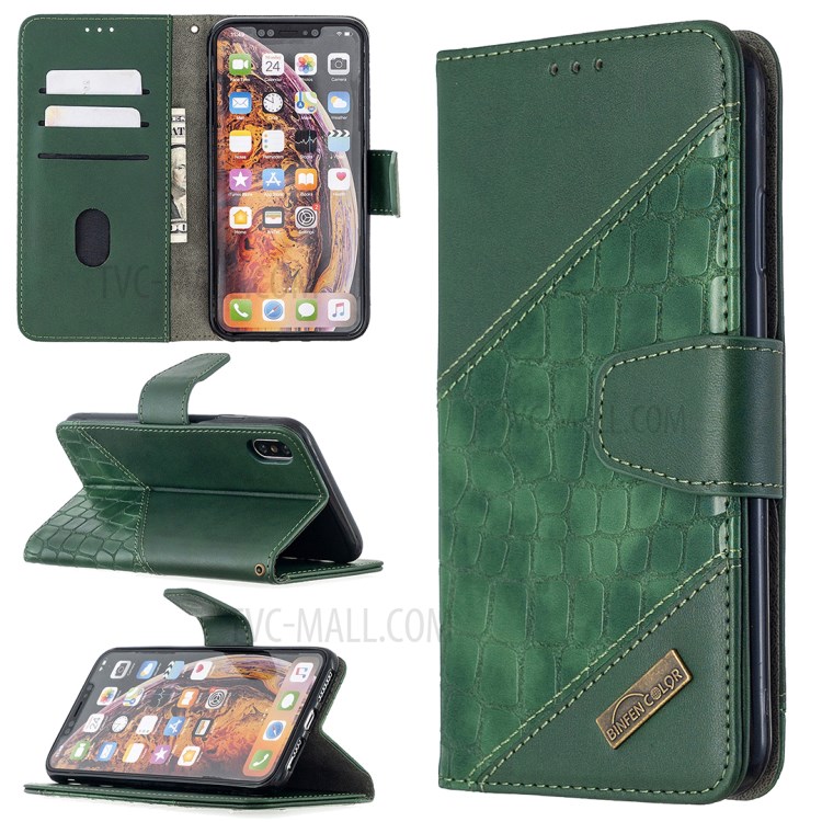 Cubierta De Cuero Caja De La Piel De Cocodrilo Coincidencia De Color Para El IPhone XS Max 6,5 Pulgadas - Verde-1