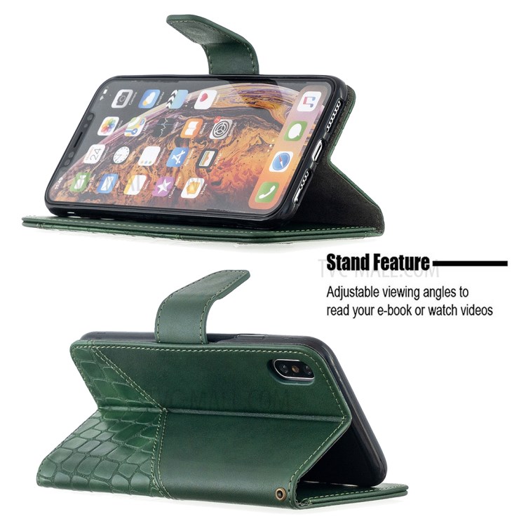 Cubierta De Cuero Caja De La Piel De Cocodrilo Coincidencia De Color Para El IPhone XS Max 6,5 Pulgadas - Verde-2