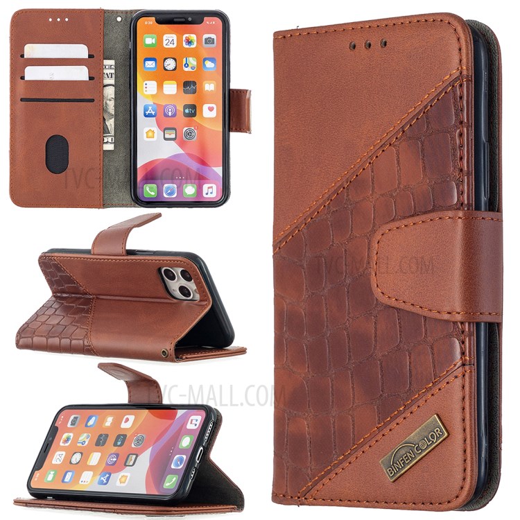 Farbabmusterung Krokodilhaut-Lederabdeckung Für Iphone 11 Pro 5,8 Inch - Braun-1