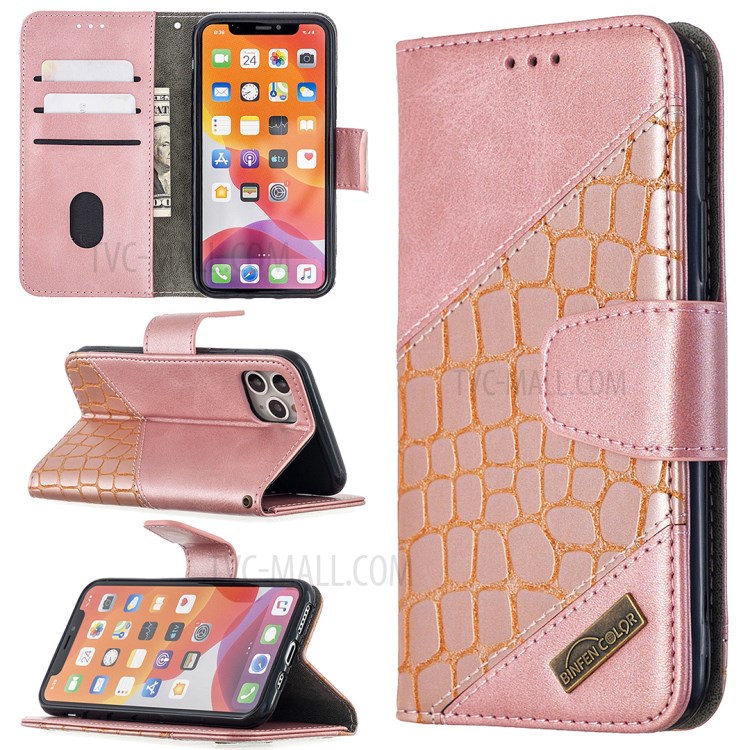 Color Matching Crocodile Skin Leather Cover for iPhone 11 Pro 5.8 inch - Rose Gold-1