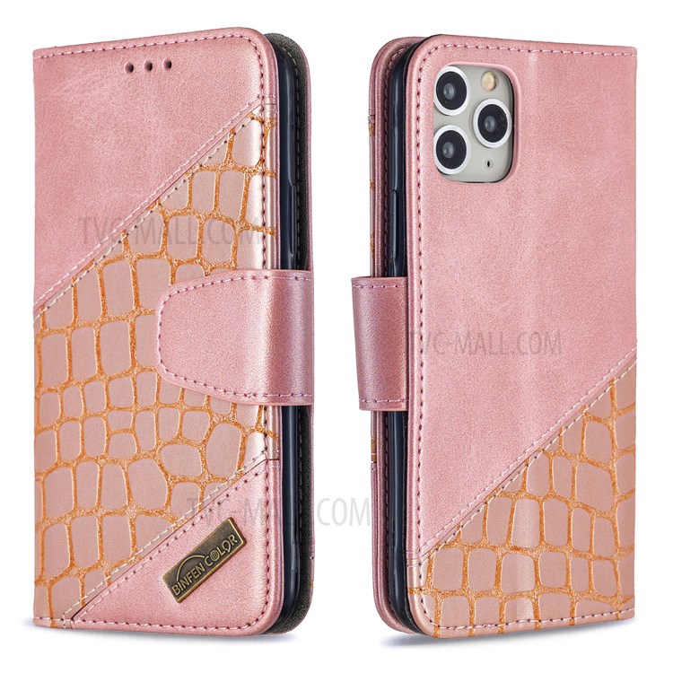 Color Matching Crocodile Skin Leather Cover for iPhone 11 Pro 5.8 inch - Rose Gold-6