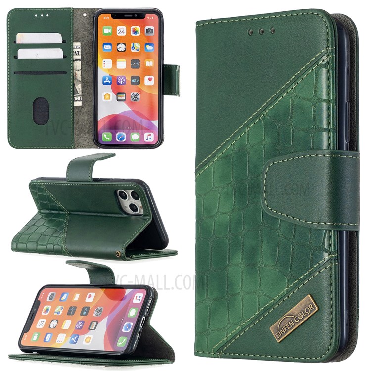 Color Matching Crocodile Skin Leather Cover for iPhone 11 Pro 5.8 inch - Green-1