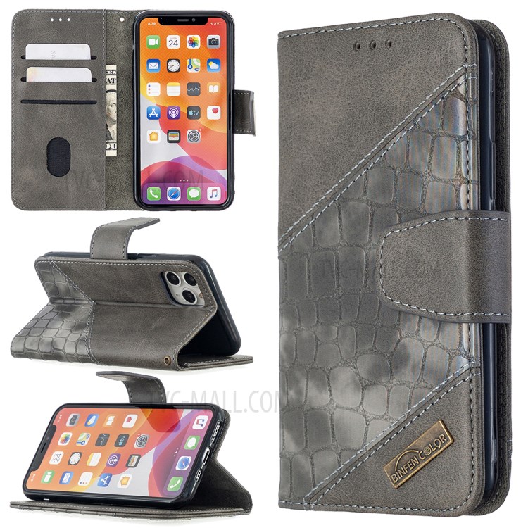 Color Matching Crocodile Skin Leather Cover for iPhone 11 Pro 5.8 inch - Grey-1