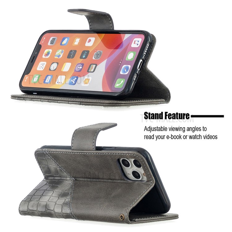 Color Matching Crocodile Skin Leather Cover for iPhone 11 Pro 5.8 inch - Grey-2