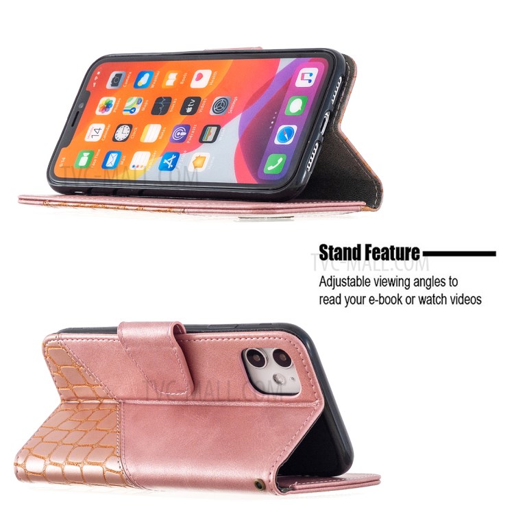Color Matching Crocodile Skin Shell Stylish Leather Cover for iPhone 11 6.1 inch - Rose Gold-2