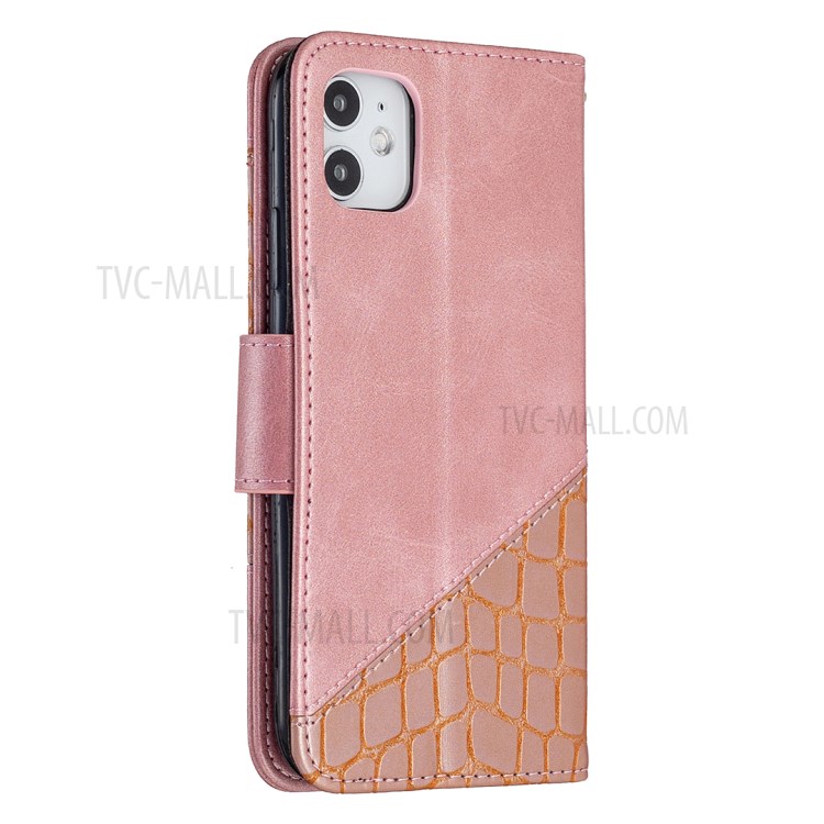 Color Matching Crocodile Skin Shell Stylish Leather Cover for iPhone 11 6.1 inch - Rose Gold-5