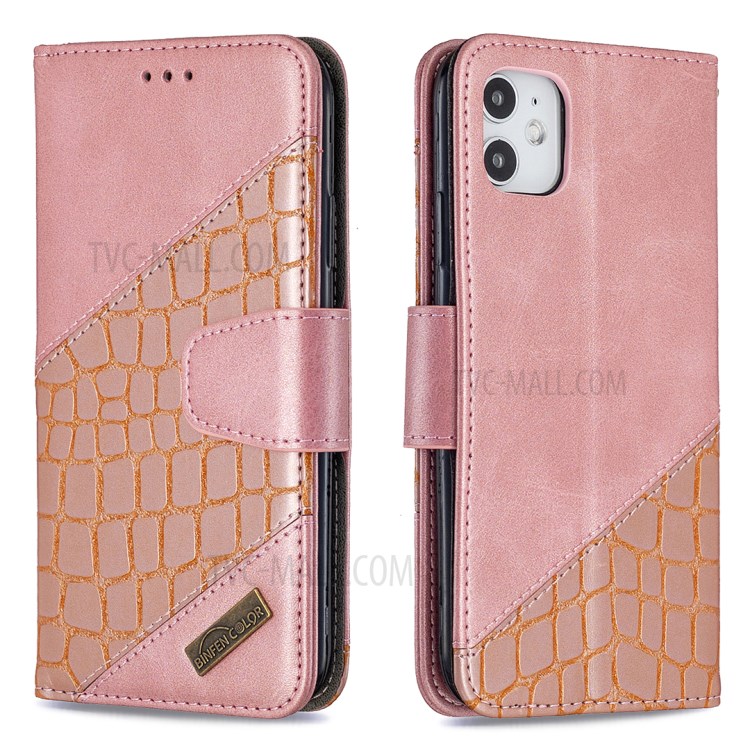 Color Matching Crocodile Skin Shell Stylish Leather Cover for iPhone 11 6.1 inch - Rose Gold-6