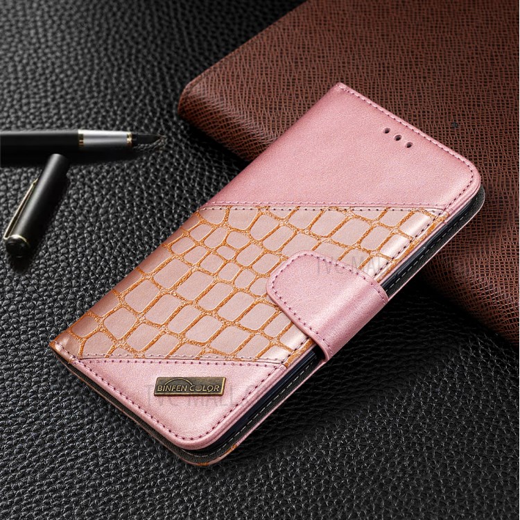 Color Matching Crocodile Skin Shell Stylish Leather Cover for iPhone 11 6.1 inch - Rose Gold-7