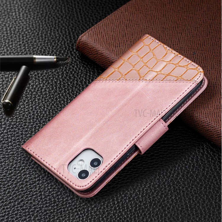 Color Matching Crocodile Skin Shell Stylish Leather Cover for iPhone 11 6.1 inch - Rose Gold-8