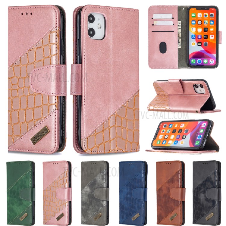 Color Matching Crocodile Skin Shell Stylish Leather Cover for iPhone 11 6.1 inch - Rose Gold-9