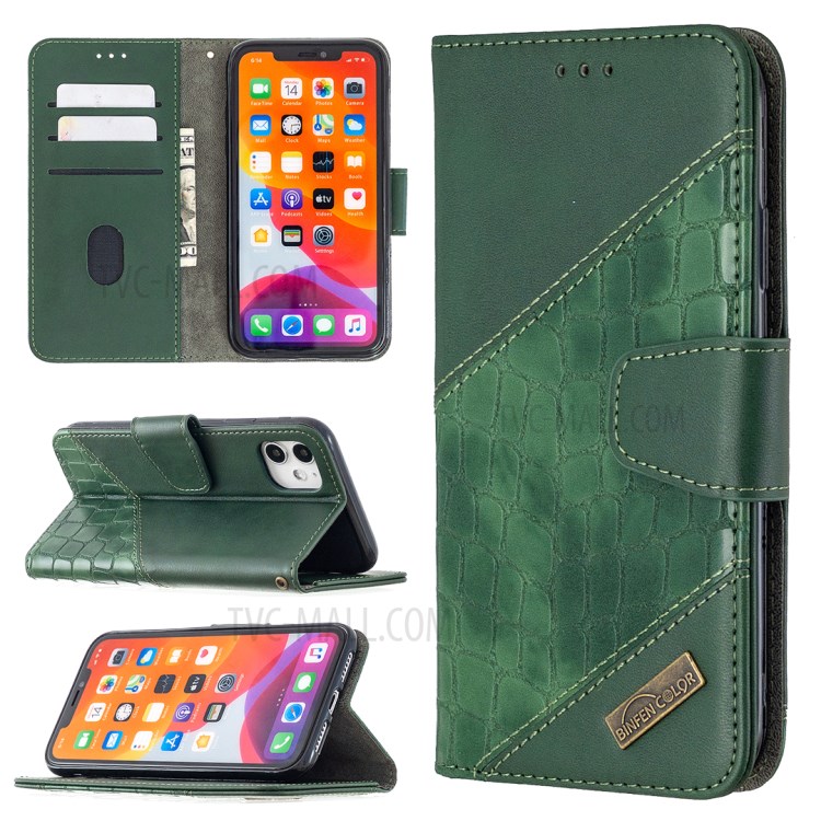 Color Matching Crocodile Skin Shell Stylish Leather Cover for iPhone 11 6.1 inch - Green-1