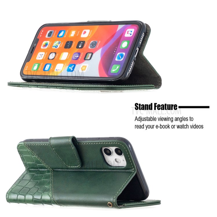 Color Matching Crocodile Skin Shell Stylish Leather Cover for iPhone 11 6.1 inch - Green-2