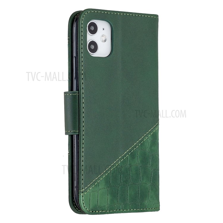 Color Matching Crocodile Skin Shell Stylish Leather Cover for iPhone 11 6.1 inch - Green-5