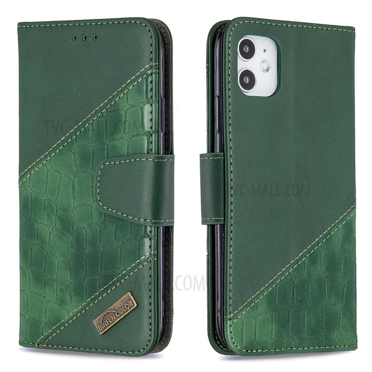 Color Matching Crocodile Skin Shell Stylish Leather Cover for iPhone 11 6.1 inch - Green-6