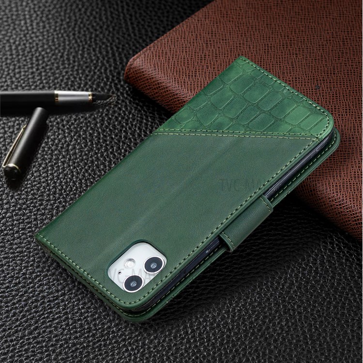 Color Matching Crocodile Skin Shell Stylish Leather Cover for iPhone 11 6.1 inch - Green-8