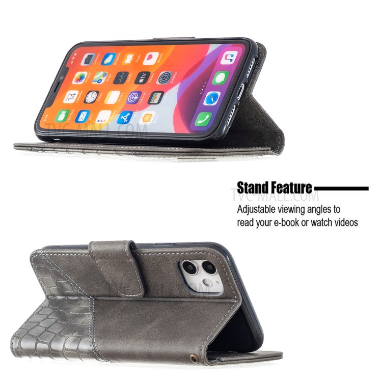 Color Matching Crocodile Skin Shell Stylish Leather Cover for iPhone 11 6.1 inch - Grey-2