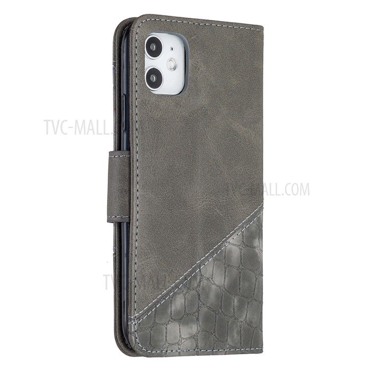 Color Matching Crocodile Skin Shell Stylish Leather Cover for iPhone 11 6.1 inch - Grey-5