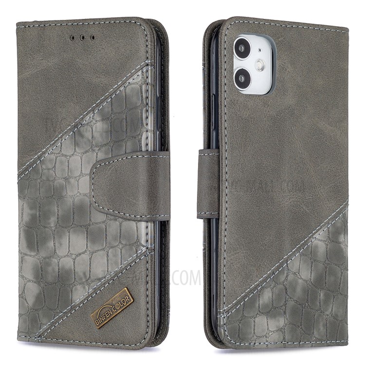 Color Matching Crocodile Skin Shell Stylish Leather Cover for iPhone 11 6.1 inch - Grey-6