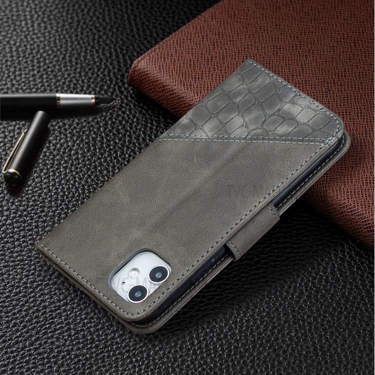 Color Matching Crocodile Skin Shell Stylish Leather Cover for iPhone 11 6.1 inch - Grey-8