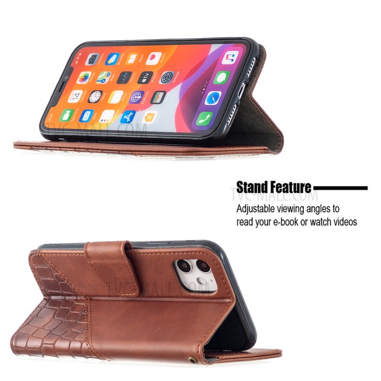 Color Matching Crocodile Skin Shell Stylish Leather Cover for iPhone 11 6.1 inch - Brown-2