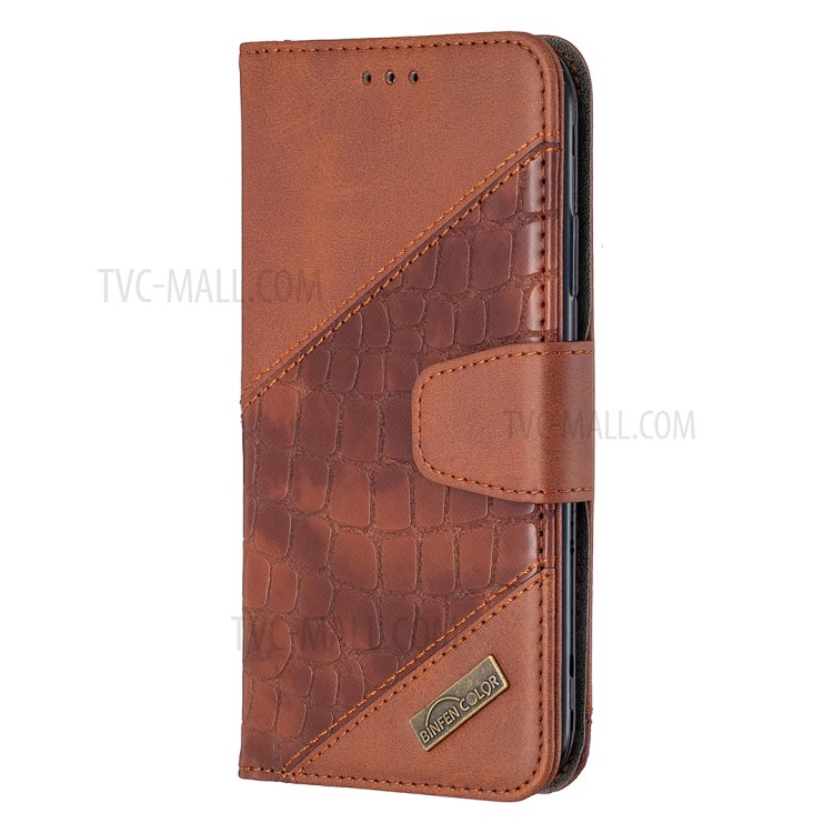 Color Matching Crocodile Skin Shell Stylish Leather Cover for iPhone 11 6.1 inch - Brown-4