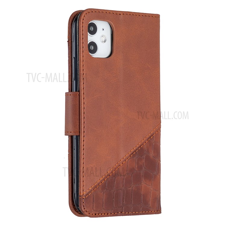 Color Matching Crocodile Skin Shell Stylish Leather Cover for iPhone 11 6.1 inch - Brown-5