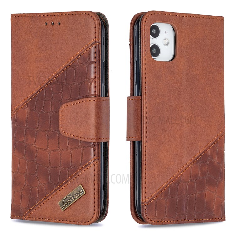 Color Matching Crocodile Skin Shell Stylish Leather Cover for iPhone 11 6.1 inch - Brown-6